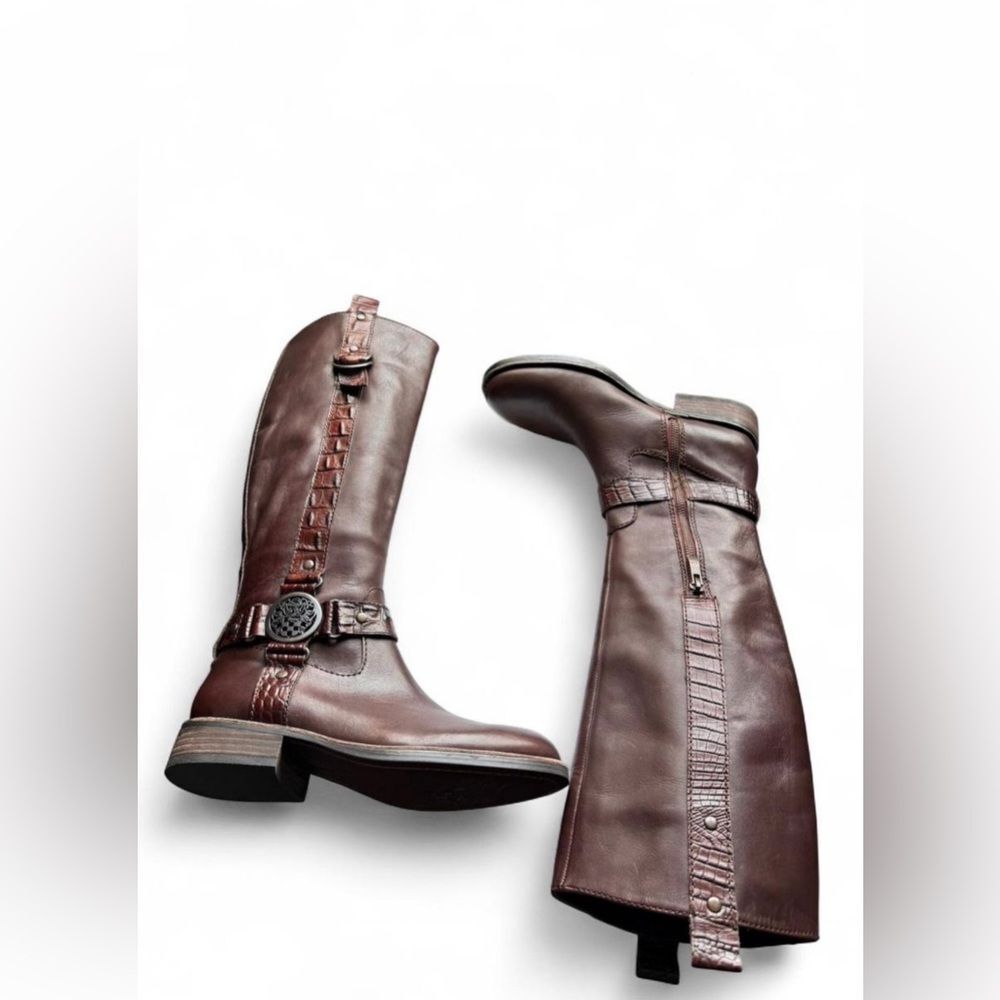 Vince Camuto Size 7B Fantastic Riding Mix Croc Leather Boots Brown
